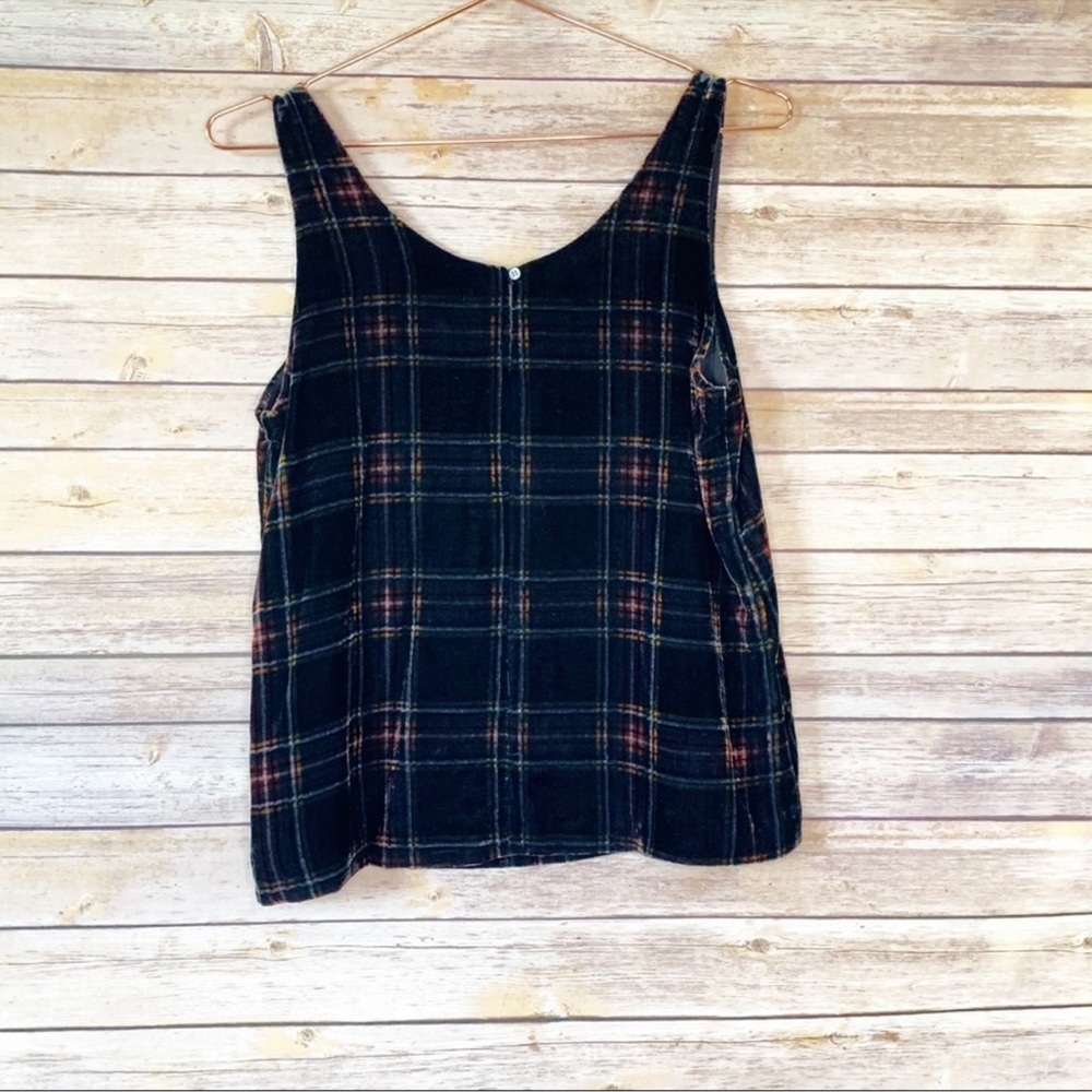 J. Crew Velvet Stewart Plaid Tartan Tank Top Holiday Black Red - Picture 4 of 8
